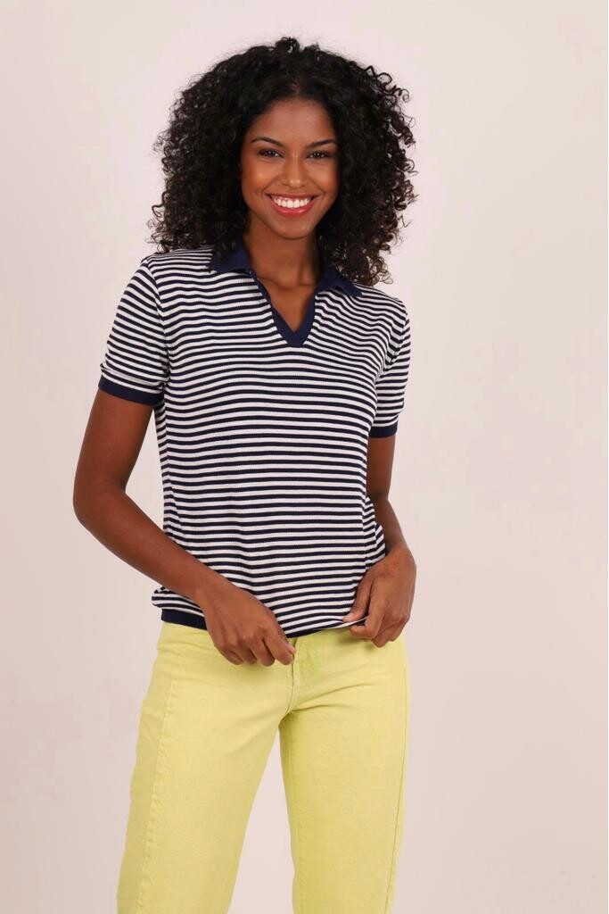 Polo Yaka Çizgili Triko