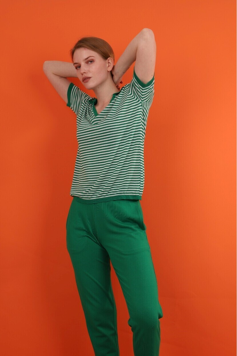 Polo Yaka Çizgili Triko