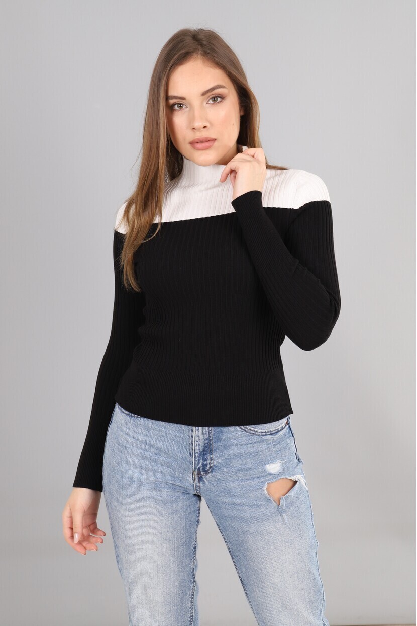 Siyah-Beyaz Yarım Balıkçı Triko