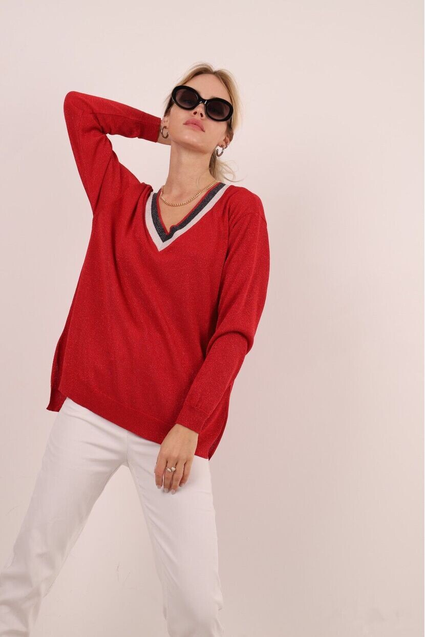 V YAKA SİMLİ GÖZ KAMAŞTIRICI TRİKO