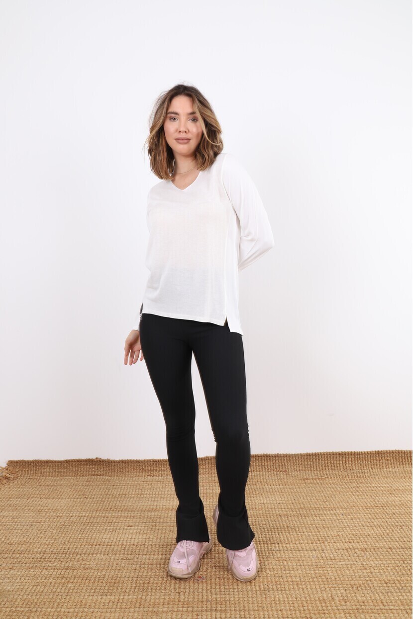 V Yaka Triko Dokuma Karışımlı Bluz