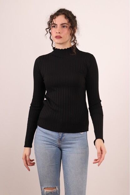 Balıkçı Yaka Likralı Triko Kazak