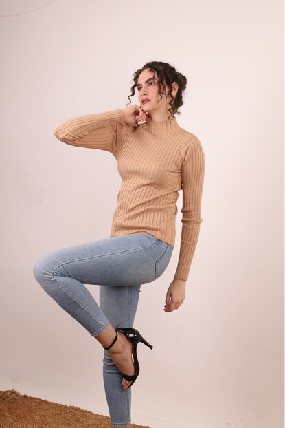 Balıkçı Yaka Likralı Triko Kazak