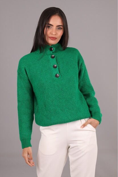 Düğmeli Triko Kazak 