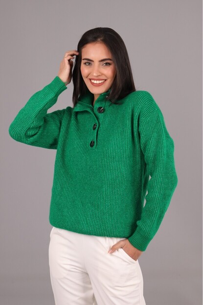 Düğmeli Triko Kazak 