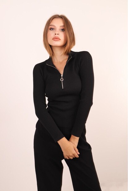 Fermuarlı Triko Kazak 