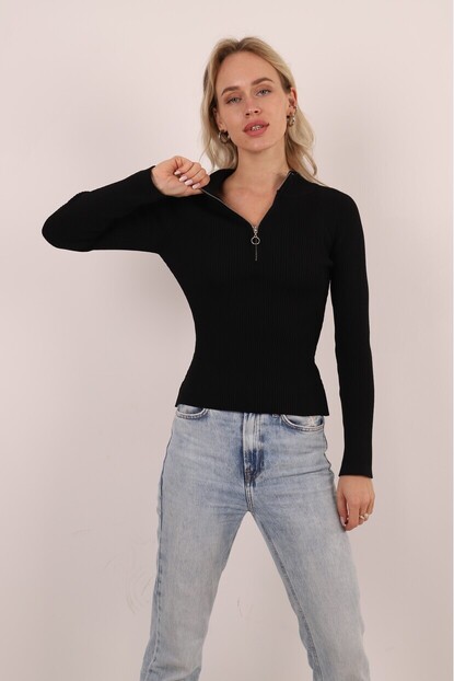 Fermuarlı Triko Kazak 