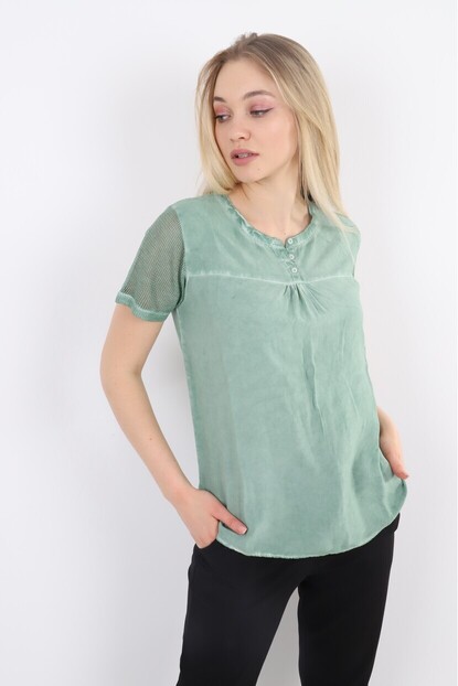 Kolları File Detaylı Kısa Kol Bluz