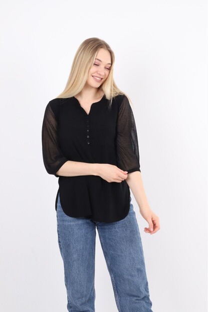 Kolları Triko Sim Detaylı Gömlek