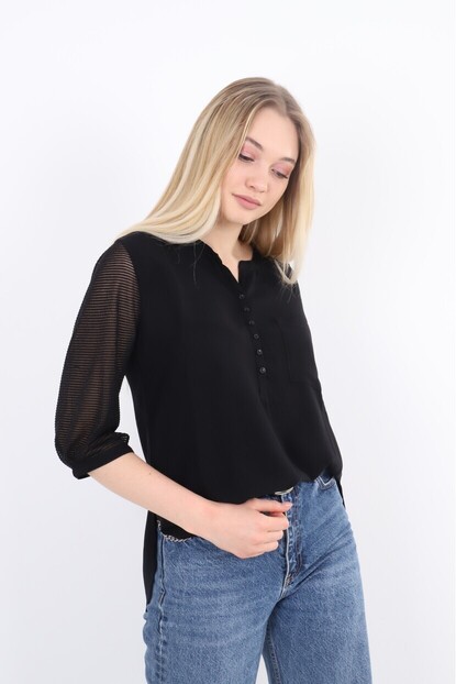 Kolları Triko Sim Detaylı Gömlek