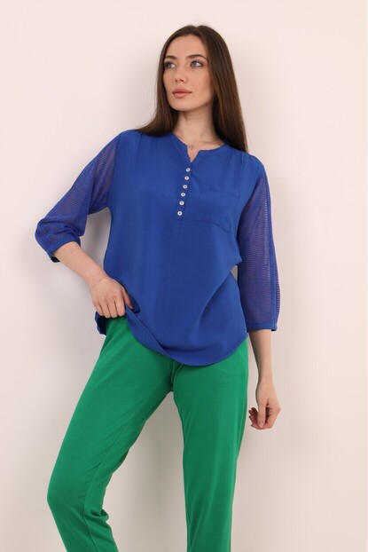 Kolları Triko Sim Detaylı Gömlek