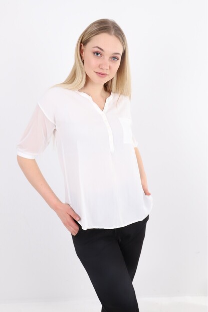Kolları Tül Detaylı Gömlek