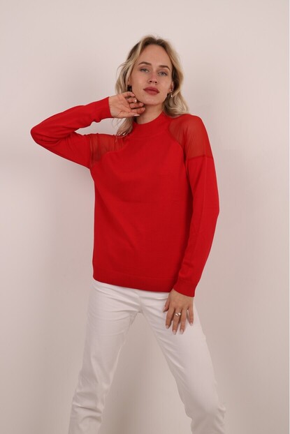 Omuz tül detaylı triko