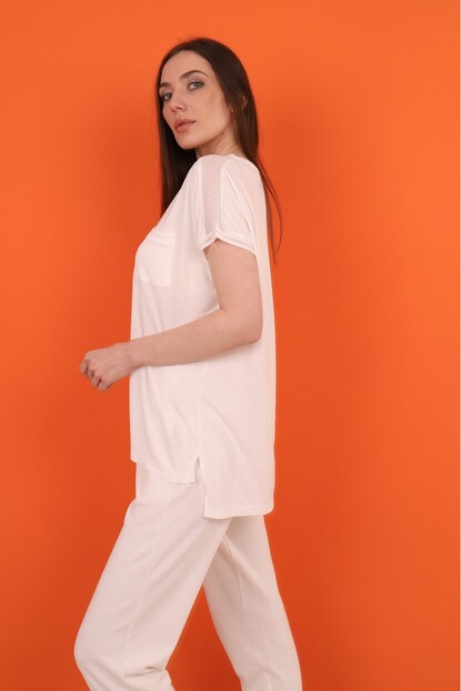 Omuz ve Yaka Detaylı Bluz 