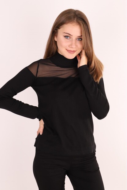 Önü Tül Detaylı Triko