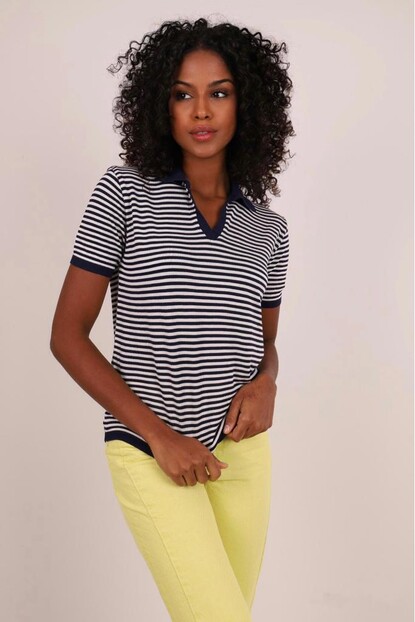 Polo Yaka Çizgili Triko