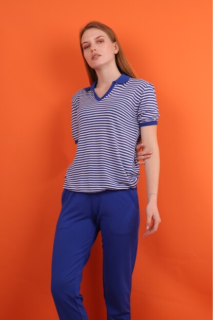 Polo Yaka Çizgili Triko