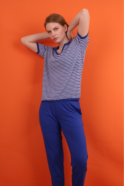 Polo Yaka Çizgili Triko