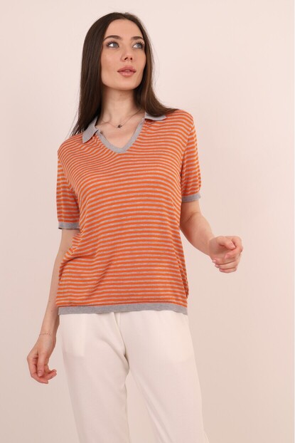 Polo Yaka Çizgili Triko