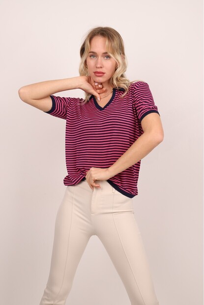 Polo Yaka Çizgili Triko