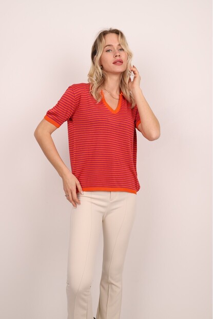 Polo Yaka Çizgili Triko