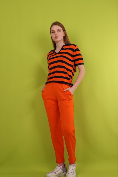 Polo Yaka Kalın Çizgili Triko