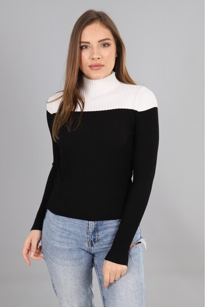 Siyah-Beyaz Yarım Balıkçı Triko