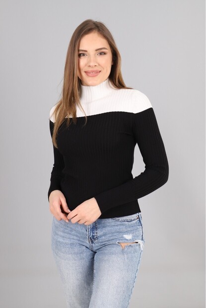 Siyah-Beyaz Yarım Balıkçı Triko