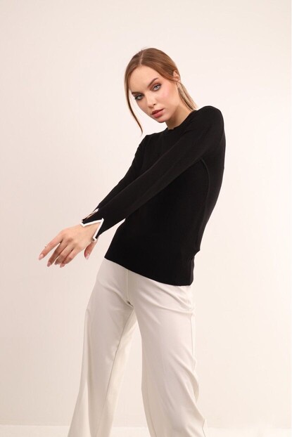 Siyah Bisiklet Yaka Basic Triko