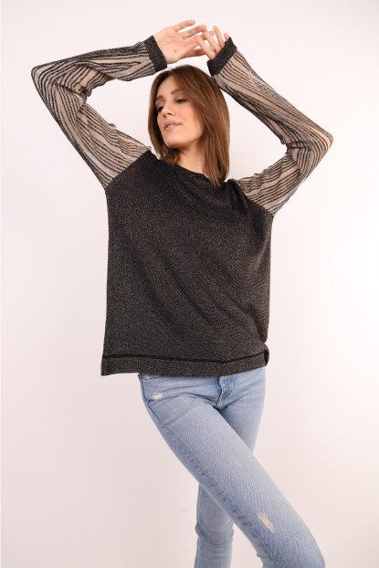 Siyah Kolları Transparan Detaylı 