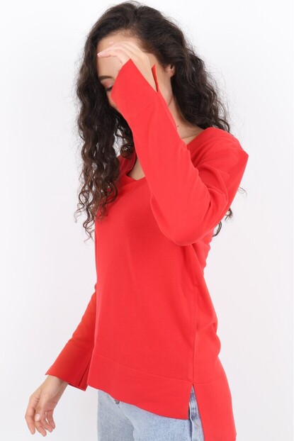 V Yaka Kırmızı Triko