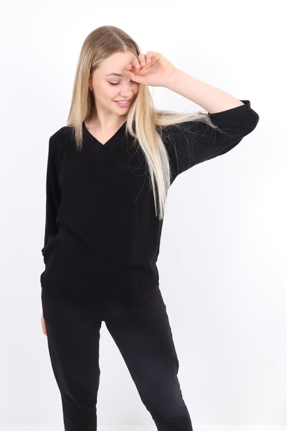 V Yaka Sim Detaylı Bluz