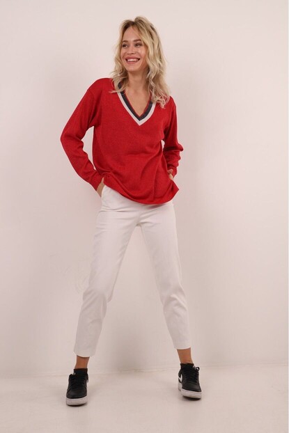 V YAKA SİMLİ GÖZ KAMAŞTIRICI TRİKO