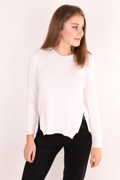 Yanları Fermuarlı Triko 