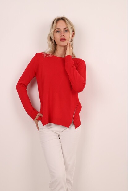 Yanları Fermuarlı Triko